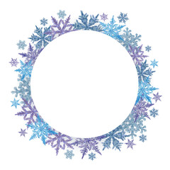 Snowflakes Round Template Isolated on White Background and with Text Space.