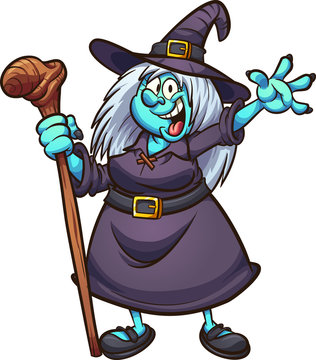 witch, happy, Halloween, fat, blue, green, female, cartoon, vector, gradient, isolated, character, illustration
