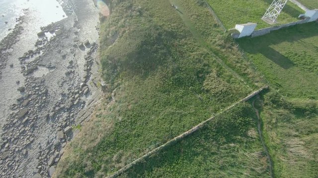 Drone footage filmed at Nash Point lighthouse during a sunset. Would make a great establishing shot