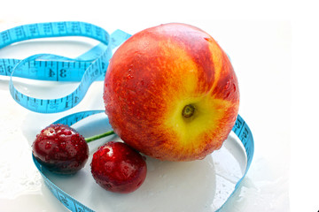 Fruit for weight loss, Meter - a device for measuring length, a healthy lifestyle, cherry, peach