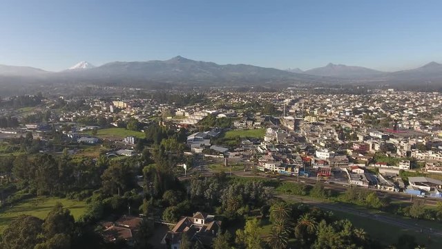 Descending over Sangolqui, Ecuador. In the Inter-Andean valley near Quito, Ecuador. With a hacienda and the Santa Clara ravine in foreground