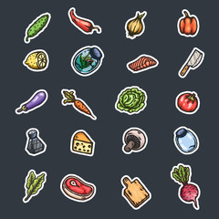 Hand drawn cartoon seamless pattern of food and kitchen stuff.