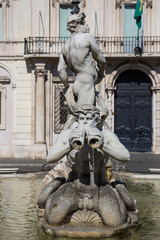 Detail from Fontana del Moro (Moor Fountain), which is a fountain located at the southern end of the Piazza Navona in Rome, Italy.