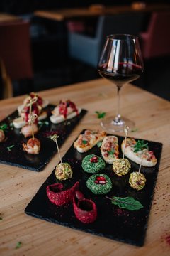 Appetizers with red wine