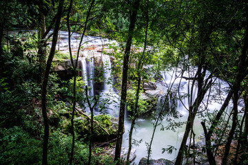 Pang Sida waterfall during rainy season. The beautiful waterfall in deep forest at Pang Si Da National Park, Srakaew Thailand