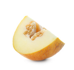 Piece of tasty ripe melon on white background