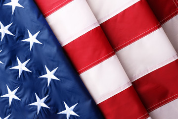 Fototapeta premium Folded American flag as background, top view