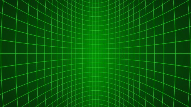 3d vertically moving green neon curved grid loop