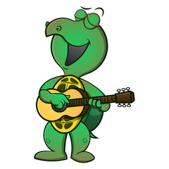 Cute Turtle playing guitars and sing Cartoon Vector