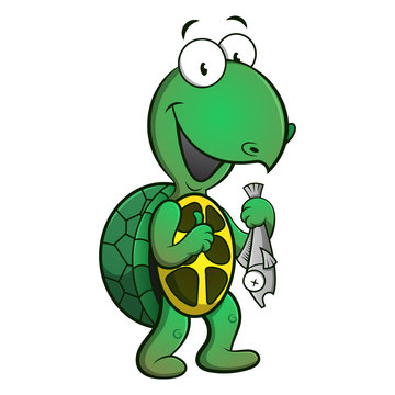 Cute Turtle catching a fish cartoon vector