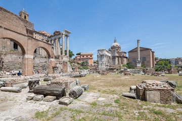 View towards the arch of Septimius Severus and the church of Santa Luce e Martina in Rome