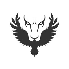 Wolf or lion face and bird icon