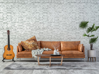 Living room with sofa and white guitar in the Middle. © DigitalPenTH