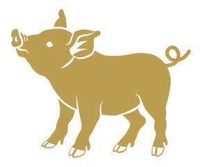Flat Symbolic Pig - golden color, Side View