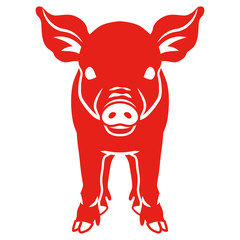 Pig - Front view, Red color