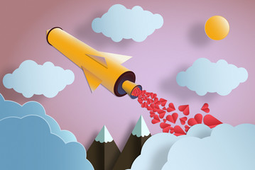 Rocket with hearts launch to the sky. © neonshot
