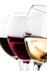 Three glasses of wine - white, rose and red