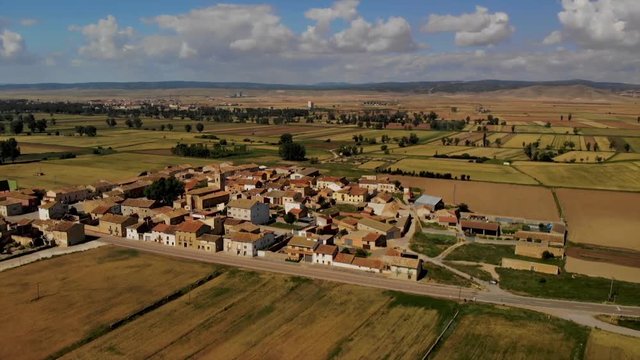 Aerial view of a typical countryside village in the middle of nowhere
