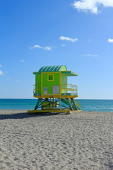 A colorful lifeguard hut in the middle of Miami beach 