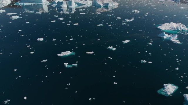 Aerial View of Icebergs in Johan Petersen Fjord East Greenland