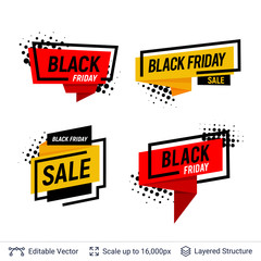 Black Friday Badges Set. Geometric shapes and text