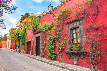 Beautiful streets and colorful facades of San Miguel de Allende in Guanajuato, Mexico