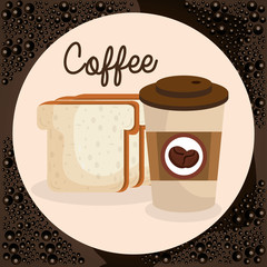 delicious coffee in cup plastic and bread toast