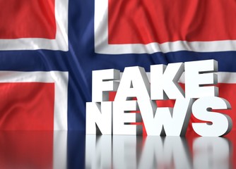 3d render, fake news lettering in front of Realistic Wavy Flag of Norway.