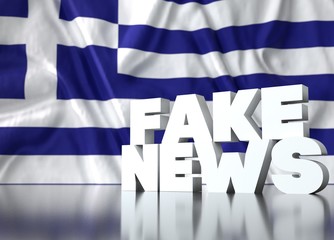 3d render, fake news lettering in front of Realistic Wavy Flag of greece.