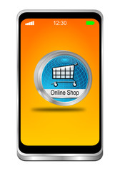 Smartphone with online Shop Button - 3D illustration