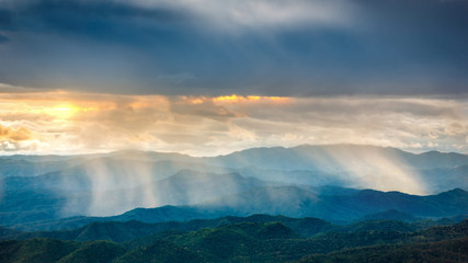Blue Color of Mountains Layers in rainy season, Chiang mai , Thailand