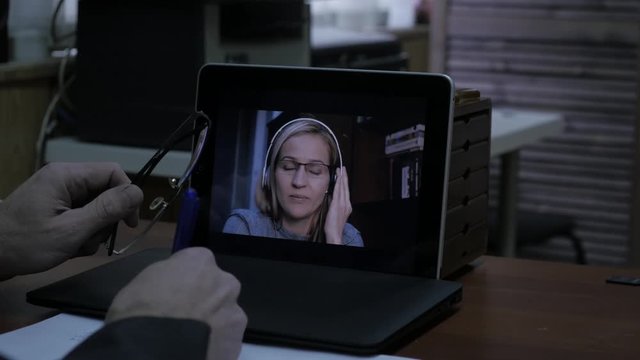 Businessman making video call to business partner using laptop, online client consultation. 4K