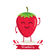 Cute Strawberry character, Strawberry cartoon vector illustration. Cute fruit vector character isolated on white background