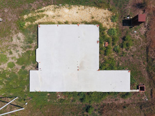 The foundation of the house under construction. Top view of the foundation of the house. Housing construction.