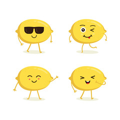 Cute vector set of lemon fruit character in different action emotion. Collection of lemon characters in different expressions, Funny fruit character isolated on white background