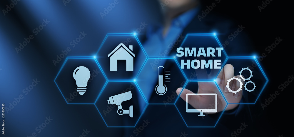 Wall mural smart home automation control system. innovation technology internet network concept