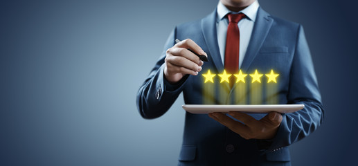 5 Five Stars Rating Quality Review Best Service Business Internet Marketing Concept