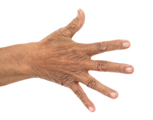 Senior woman's hand isolated on white background