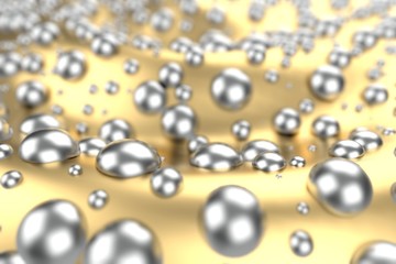 Silver or white gold platinum spheres over metal yellow wave background. Modeling 3d illustration. wealth rich mining bitcoin concept . Money growing business finance success clipart