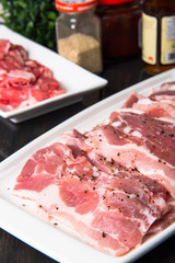 thinly sliced Korean pork belly with salt and pepper