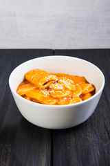 spicy rice cake with fish cake also known as tteokbokki 