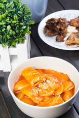 spicy rice cake with fish cake also known as tteokbokki 