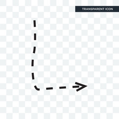 Turn right arrow with broken line vector icon isolated on transparent background, Turn right arrow with broken line logo design