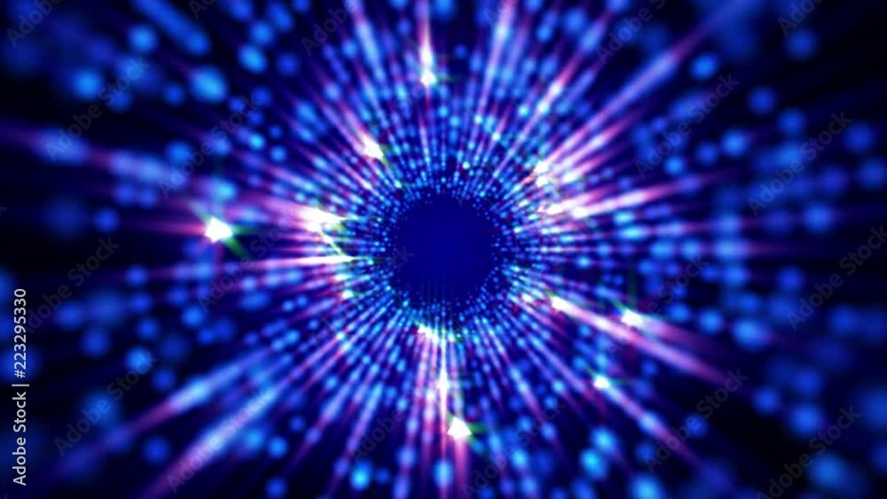 Poster Particle Random Small Sphere Dot Center splatter Tunnel Flowing Motion For Screensaver, Infographic Background