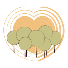 Round the trees on the background of yellow hearts