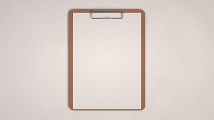 Wooden clipboard with white paper