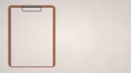Wooden clipboard with white paper