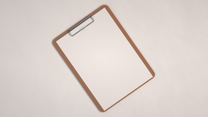 Wooden clipboard with white paper