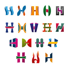 Letters H in colors and shapes for brand identity