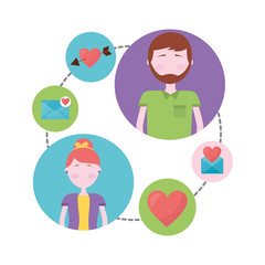 young couple with set icons isolated icon